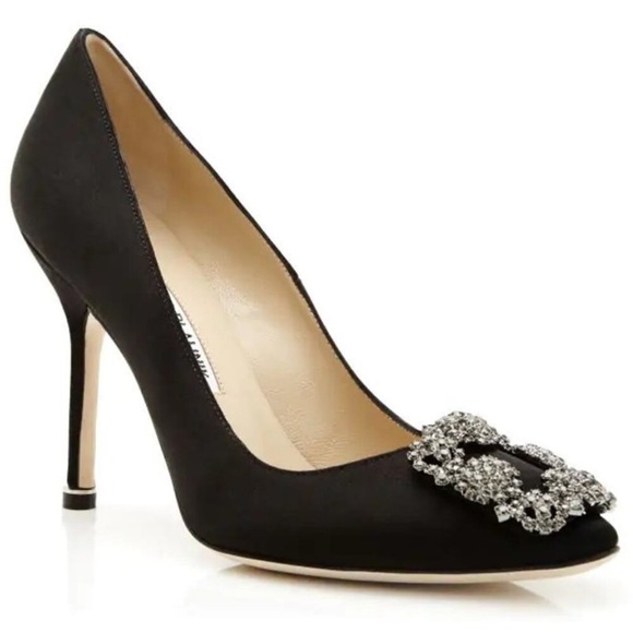 Manolo Blahnik Shoes - Manolo Blahnik Hangisi Satin Jewel Buckle Stilettos Heel Pumps Black Women's 38